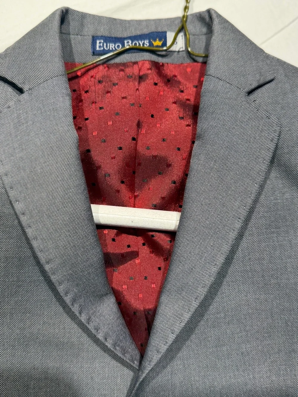 Euro Boss Gray Boys' Blazer with Red Lining